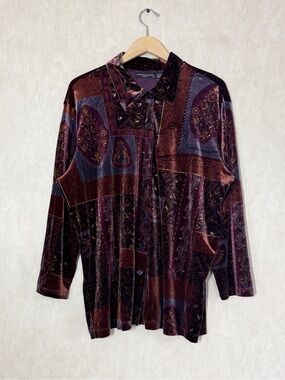 Impressions Lifestyle Burnout Velvet Button Down Shirt Floral Whimsigoth 1X